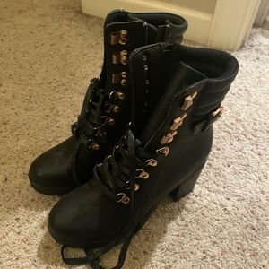 Black Combat Boots with Gold Detail